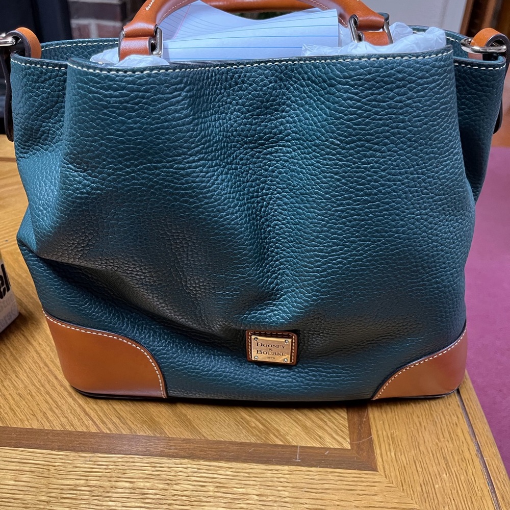 Dooney & Bourke Green and Tan Leather Tote Bag